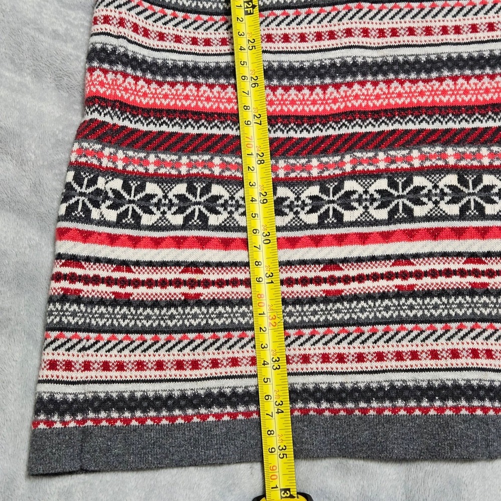 Tommy Hilfiger Fair Isle Sweater Dress L Red Gray Knit Preppy Après-Ski Academic - Picture 5 of 5